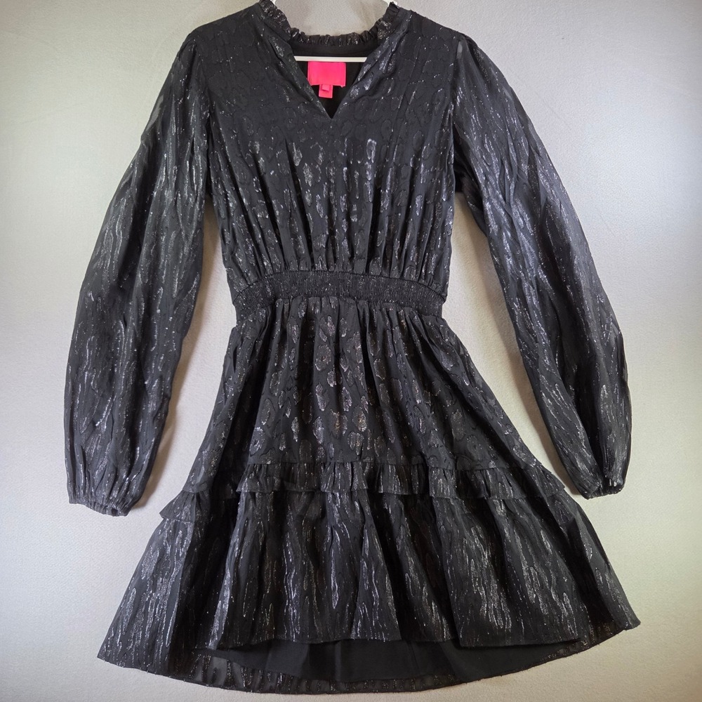 Lilly Pulitzer Avelynn Silk Blend Dress Metallic Leopard Smocked Mini Dress 8